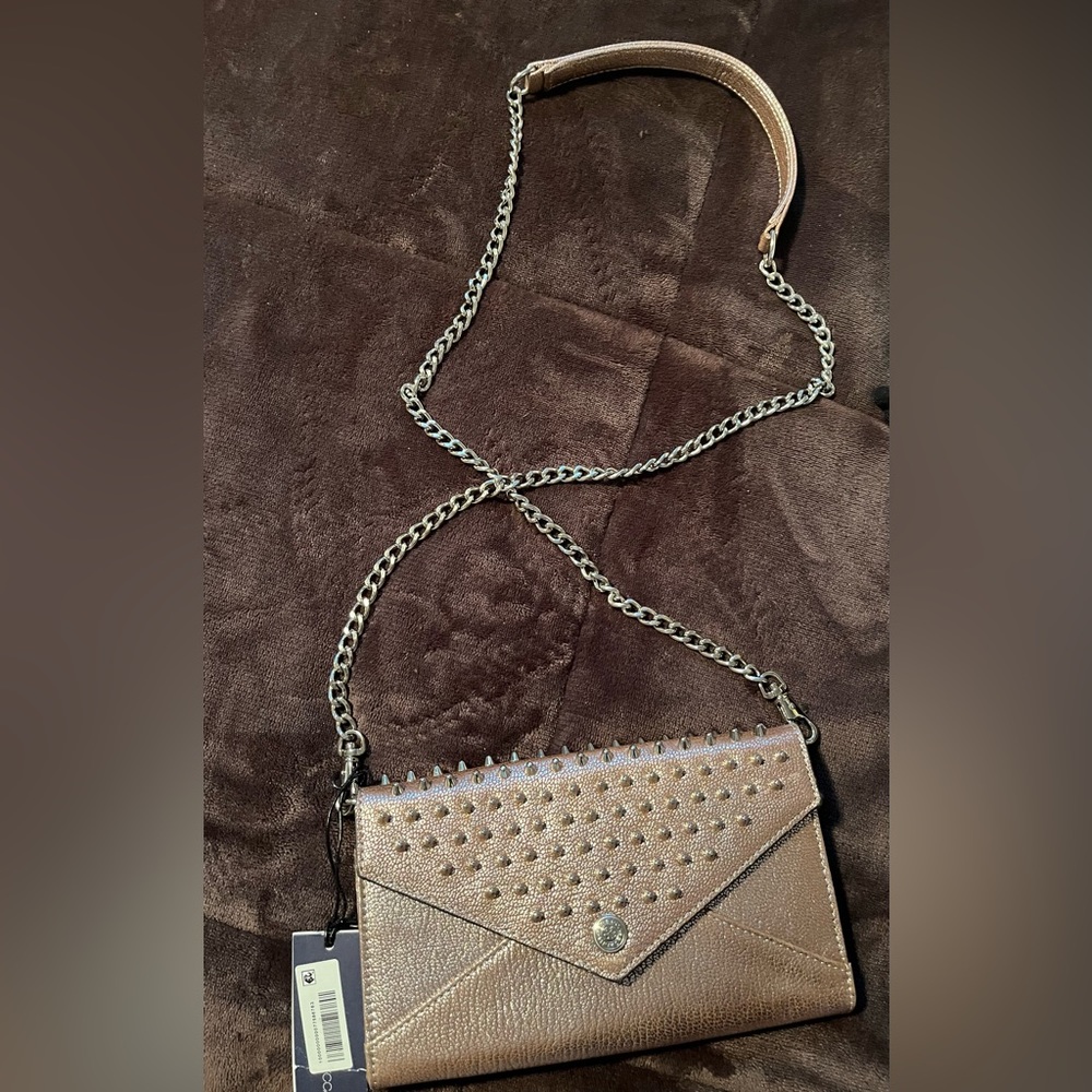 NEW w tags Rebecca Minkoff leather clutch with long chain strap